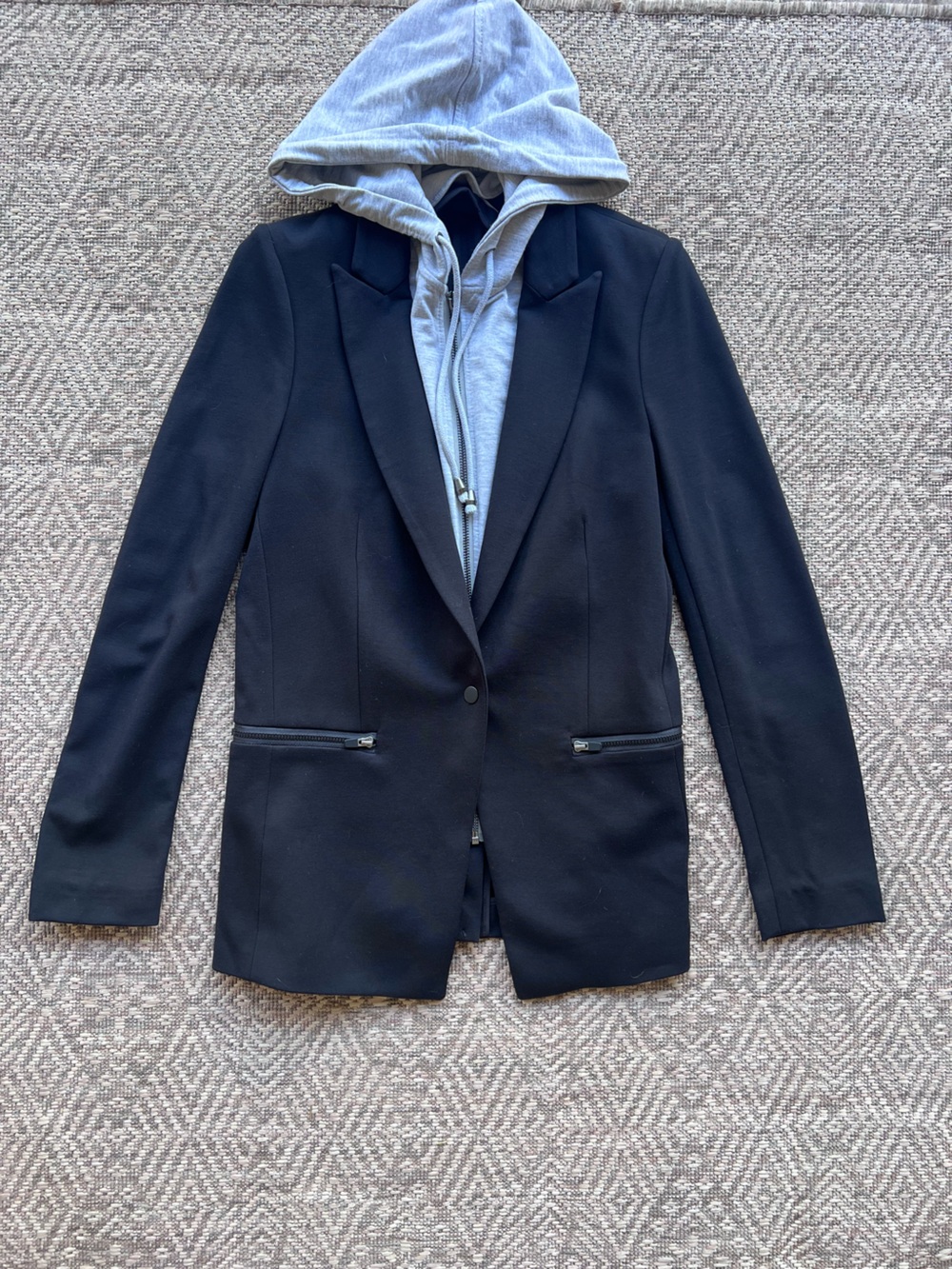 Tart Blazer Small Black Removable Gray Hooded Dickie Zip Pockets